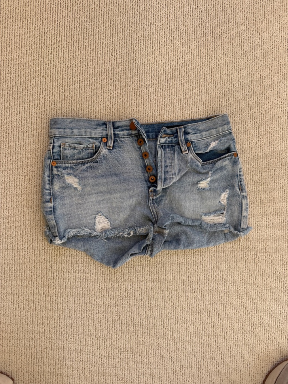 Blank NYC Light Blue Distressed Denim Button-Fly Shorts 🌿